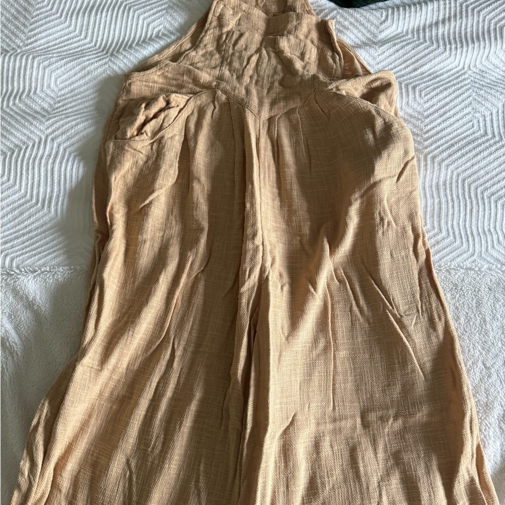 Anthropologie Beige Linen Jumpsuit